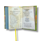 Open book with index and copyright page on a white background