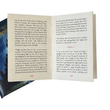 Open book with text on a white background